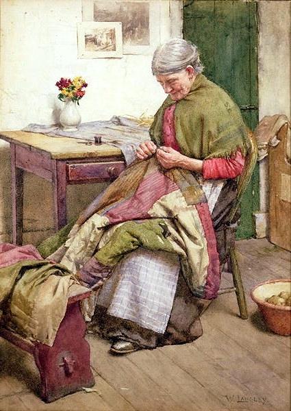 Walter Langley,RI Old Quilt Sweden oil painting art